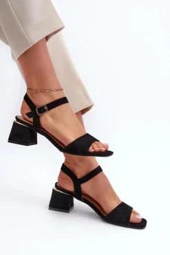 Evento Sandały Na Obcasie*Sandały Damskie Na Klocku Z Eko Zamszu Czarne Leisha