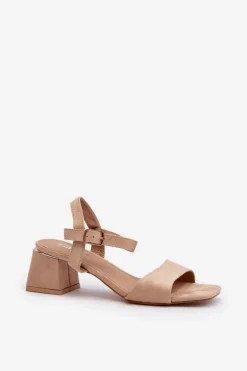 New Evento Sandały Damskie Na Klocku Z Eko Zamszu Beżowe Leisha