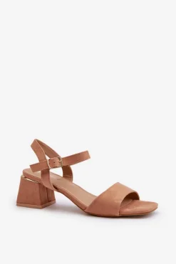 Damskie Evento Sandały Damskie Na Klocku Z Eko Zamszu Camel Leisha