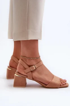Damskie Evento Sandały Damskie Na Klocku Z Eko Zamszu Camel Leisha