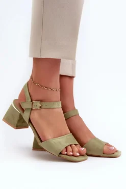 Evento Sandały Na Obcasie*Sandały Damskie Na Klocku Z Eko Zamszu Zielone Leisha Zielony