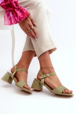 Evento Sandały Na Obcasie*Sandały Damskie Na Klocku Z Eko Zamszu Zielone Leisha Zielony
