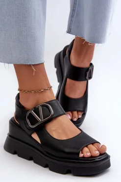 Buty damskie Vinceza Sandały Na Koturnie*Sandały Damskie Na Koturnie I Platformie Z Eko Skóry Czarne Triaola Czarny