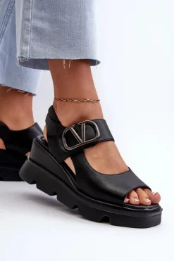 Buty damskie Vinceza Sandały Na Koturnie*Sandały Damskie Na Koturnie I Platformie Z Eko Skóry Czarne Triaola Czarny