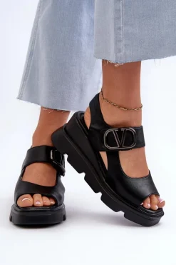 Buty damskie Vinceza Sandały Na Koturnie*Sandały Damskie Na Koturnie I Platformie Z Eko Skóry Czarne Triaola Czarny