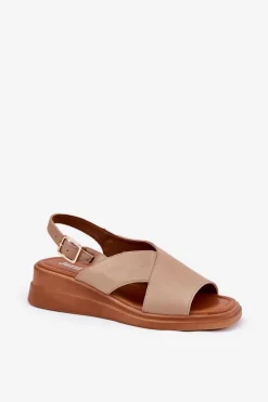 Damskie Boto Sandały Damskie Na Koturnie Z Eko Skóry Beżowe Quilara