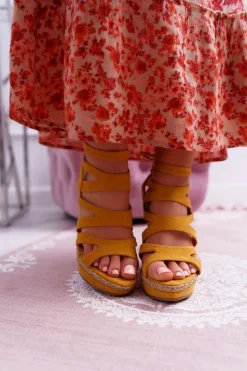 Boto Sandały Na Koturnie*Sandały Damskie Na Koturnie Sznurek Żółte Liluena