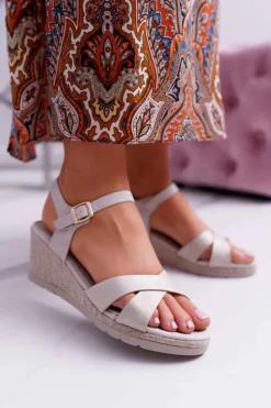 Damskie Damskie buty S.Barski Sandały Damskie Na Koturnie Eleganckie Beżowe Midney