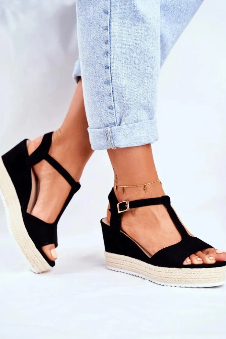 Boto Sandały Na Koturnie*Sandały Damskie Na Koturnie Czarne Papillon