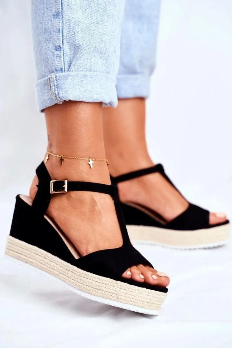 Boto Sandały Na Koturnie*Sandały Damskie Na Koturnie Czarne Papillon