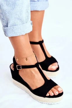 Boto Sandały Na Koturnie*Sandały Damskie Na Koturnie Czarne Papillon