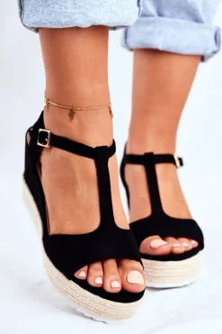 Boto Sandały Na Koturnie*Sandały Damskie Na Koturnie Czarne Papillon