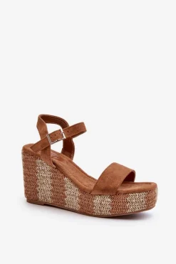 Boto Sandały Na Koturnie*Sandały Damskie Na Koturnie Z Plecionką Camel Reviala