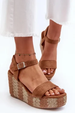 Boto Sandały Na Koturnie*Sandały Damskie Na Koturnie Z Plecionką Camel Reviala