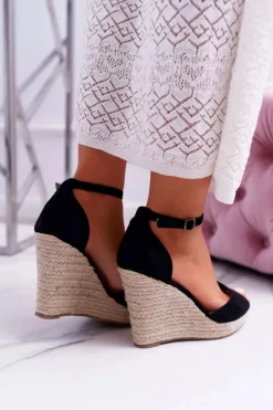 Boto Sandały Na Koturnie*Sandały Damskie Na Koturnie Espadryle Czarne Trame