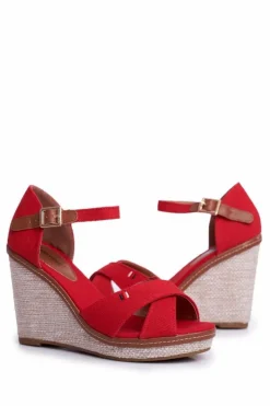 Boto Sandały Na Koturnie*Sandały Damskie Na Koturnie Czerwone LaMane