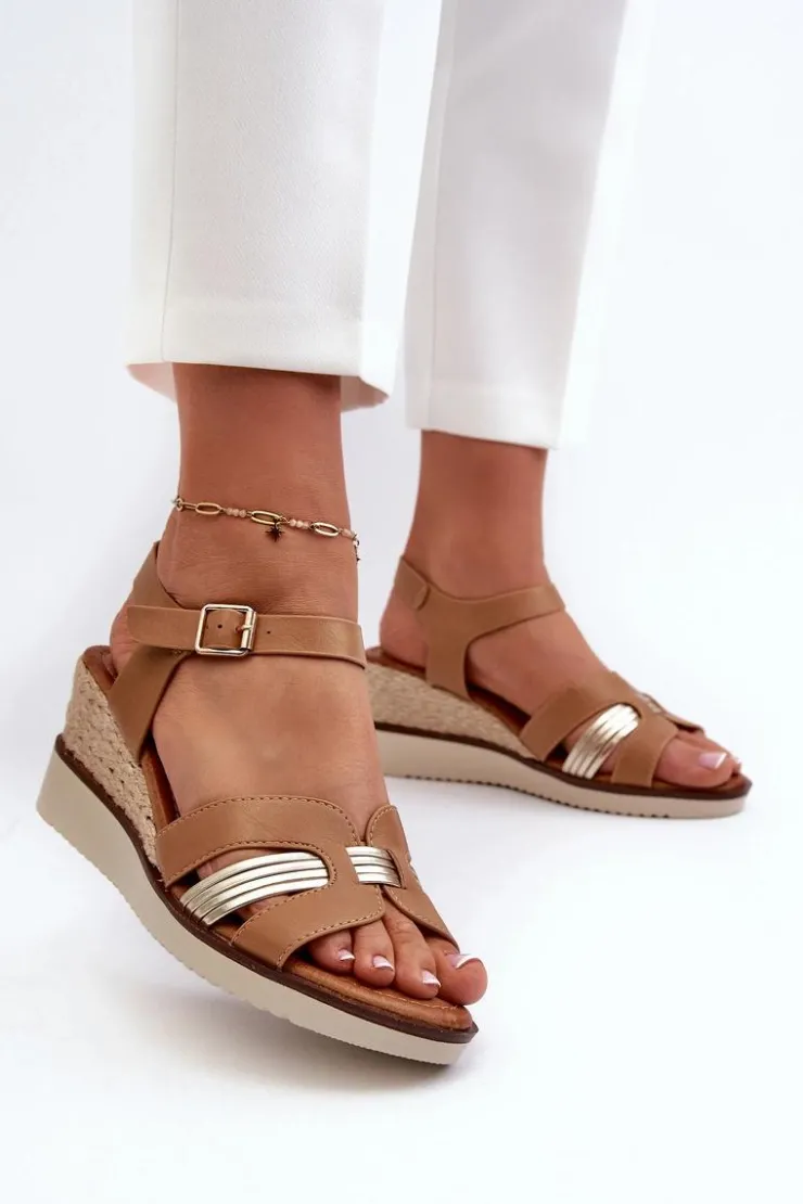 Online Evento Sandały Damskie Na Koturnie Z Plecionką Brązowe Starlenna Brązowy