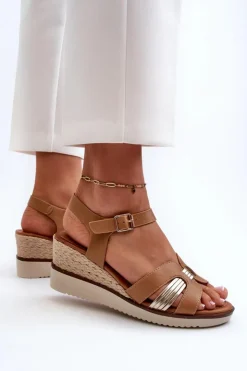 Online Evento Sandały Damskie Na Koturnie Z Plecionką Brązowe Starlenna Brązowy