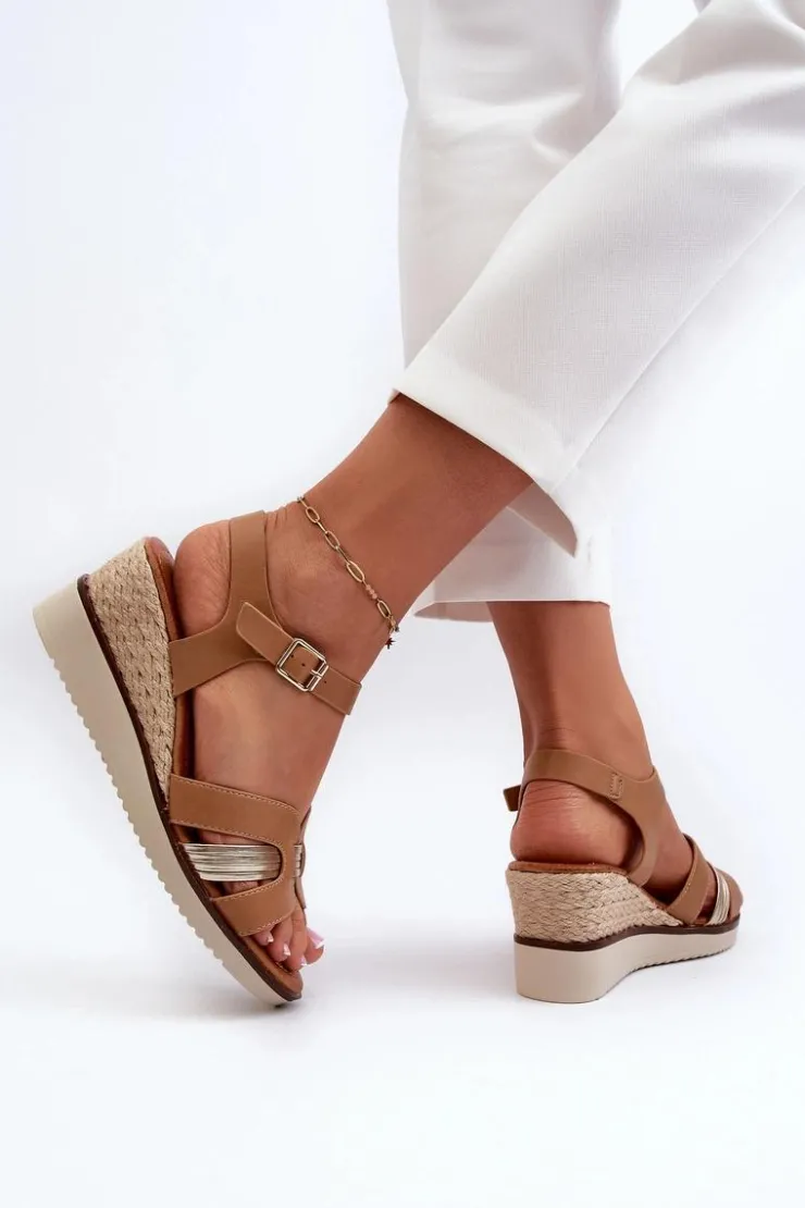 Online Evento Sandały Damskie Na Koturnie Z Plecionką Brązowe Starlenna Brązowy