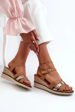 Online Evento Sandały Damskie Na Koturnie Z Plecionką Brązowe Starlenna Brązowy