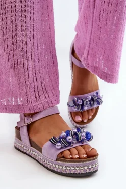 Damskie Damskie buty S.Barski Sandały Damskie Na Koturnie I Platformie Z Ozdobami S.Barski HY056 Fioletowe