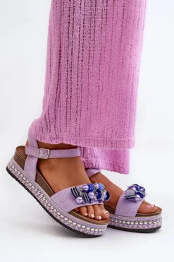 Damskie Damskie buty S.Barski Sandały Damskie Na Koturnie I Platformie Z Ozdobami S.Barski HY056 Fioletowe