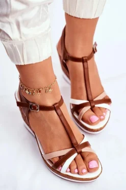 Buty Sergio Leone Sandały Na Koturnie*Sandały Damskie Na Koturnie Sergio Leone Brązowe SK308