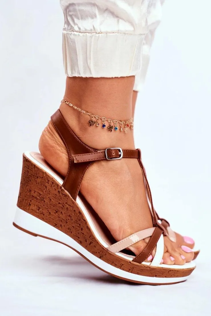 Buty Sergio Leone Sandały Na Koturnie*Sandały Damskie Na Koturnie Sergio Leone Brązowe SK308