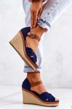 Damskie Big Star Shoes Sandały Damskie Na Koturnie Big Star JJ274938 Granatowe