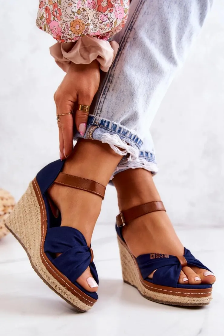 Damskie Big Star Shoes Sandały Damskie Na Koturnie Big Star JJ274938 Granatowe