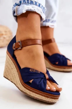 Damskie Big Star Shoes Sandały Damskie Na Koturnie Big Star JJ274938 Granatowe