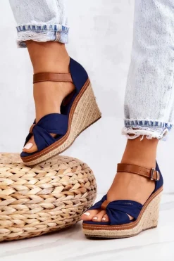 Damskie Big Star Shoes Sandały Damskie Na Koturnie Big Star JJ274938 Granatowe