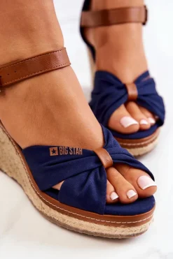 Damskie Big Star Shoes Sandały Damskie Na Koturnie Big Star JJ274938 Granatowe