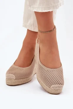 Boto Sandały Na Koturnie*Sandały Damskie Na Koturnie Z Plecionką Ciemnobeżowe Tulliata