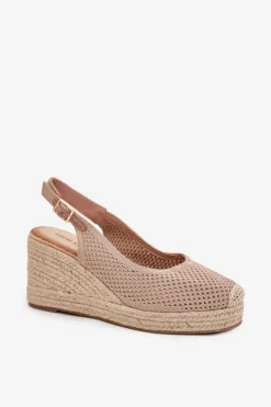 Boto Sandały Na Koturnie*Sandały Damskie Na Koturnie Z Plecionką Ciemnobeżowe Tulliata