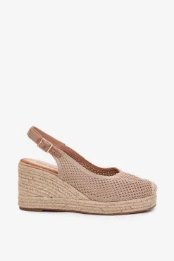 Boto Sandały Na Koturnie*Sandały Damskie Na Koturnie Z Plecionką Ciemnobeżowe Tulliata