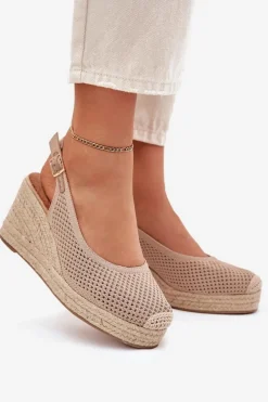 Boto Sandały Na Koturnie*Sandały Damskie Na Koturnie Z Plecionką Ciemnobeżowe Tulliata