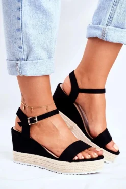 New Evento Sandały Damskie Na Koturnie Czarne Merdoe