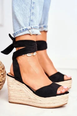 Boto Sandały Na Koturnie*Sandały Damskie Na Koturnie Espadryle Czarny Ollie