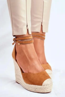 Discount Boto Sandały Damskie Na Koturnie Lniane Camel Canterola