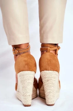 Discount Boto Sandały Damskie Na Koturnie Lniane Camel Canterola