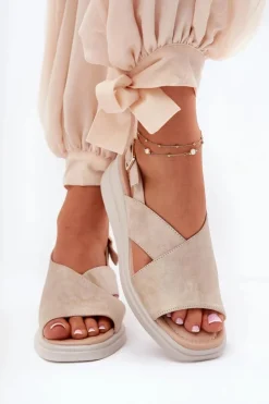 Boto Sandały Na Koturnie*Sandały Damskie Na Koturnie Z Eko Skóry Złote Quilara Złoty