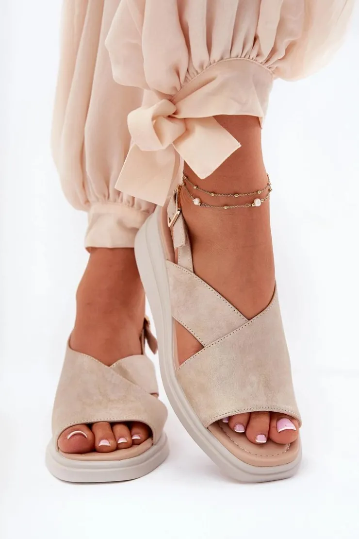 Boto Sandały Na Koturnie*Sandały Damskie Na Koturnie Z Eko Skóry Złote Quilara Złoty