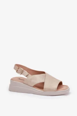 Boto Sandały Na Koturnie*Sandały Damskie Na Koturnie Z Eko Skóry Złote Quilara Złoty