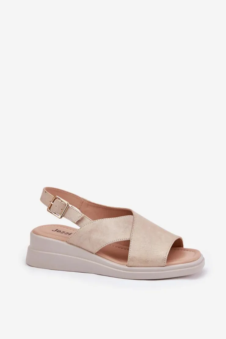 Boto Sandały Na Koturnie*Sandały Damskie Na Koturnie Z Eko Skóry Złote Quilara Złoty