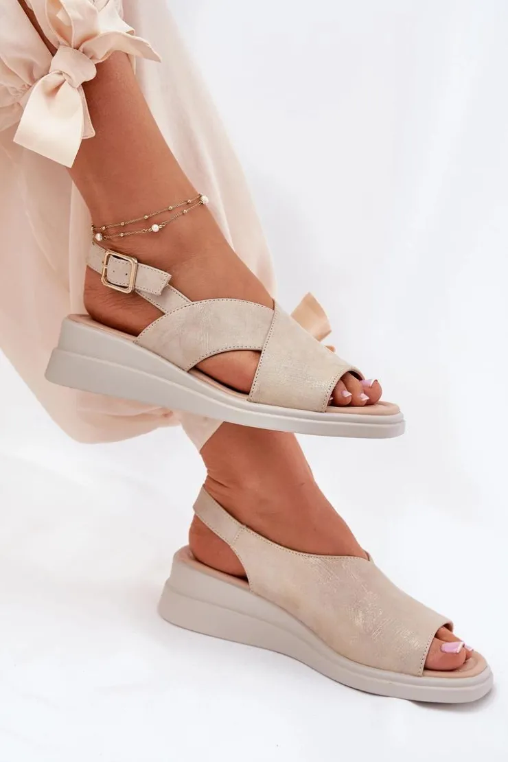 Boto Sandały Na Koturnie*Sandały Damskie Na Koturnie Z Eko Skóry Złote Quilara Złoty