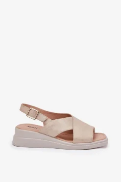 Boto Sandały Na Koturnie*Sandały Damskie Na Koturnie Z Eko Skóry Złote Quilara Złoty