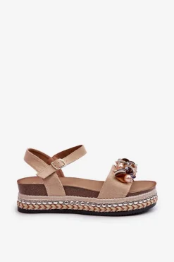 Damskie buty S.Barski Sandały Na Koturnie*Sandały Damskie Na Koturnie I Platformie Z Ozdobami S.Barski HY056 Beżowe