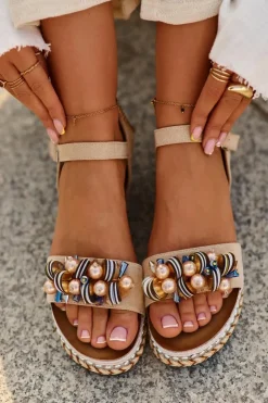 Damskie buty S.Barski Sandały Na Koturnie*Sandały Damskie Na Koturnie I Platformie Z Ozdobami S.Barski HY056 Beżowe