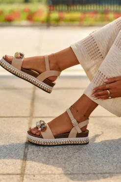 Damskie buty S.Barski Sandały Na Koturnie*Sandały Damskie Na Koturnie I Platformie Z Ozdobami S.Barski HY056 Beżowe